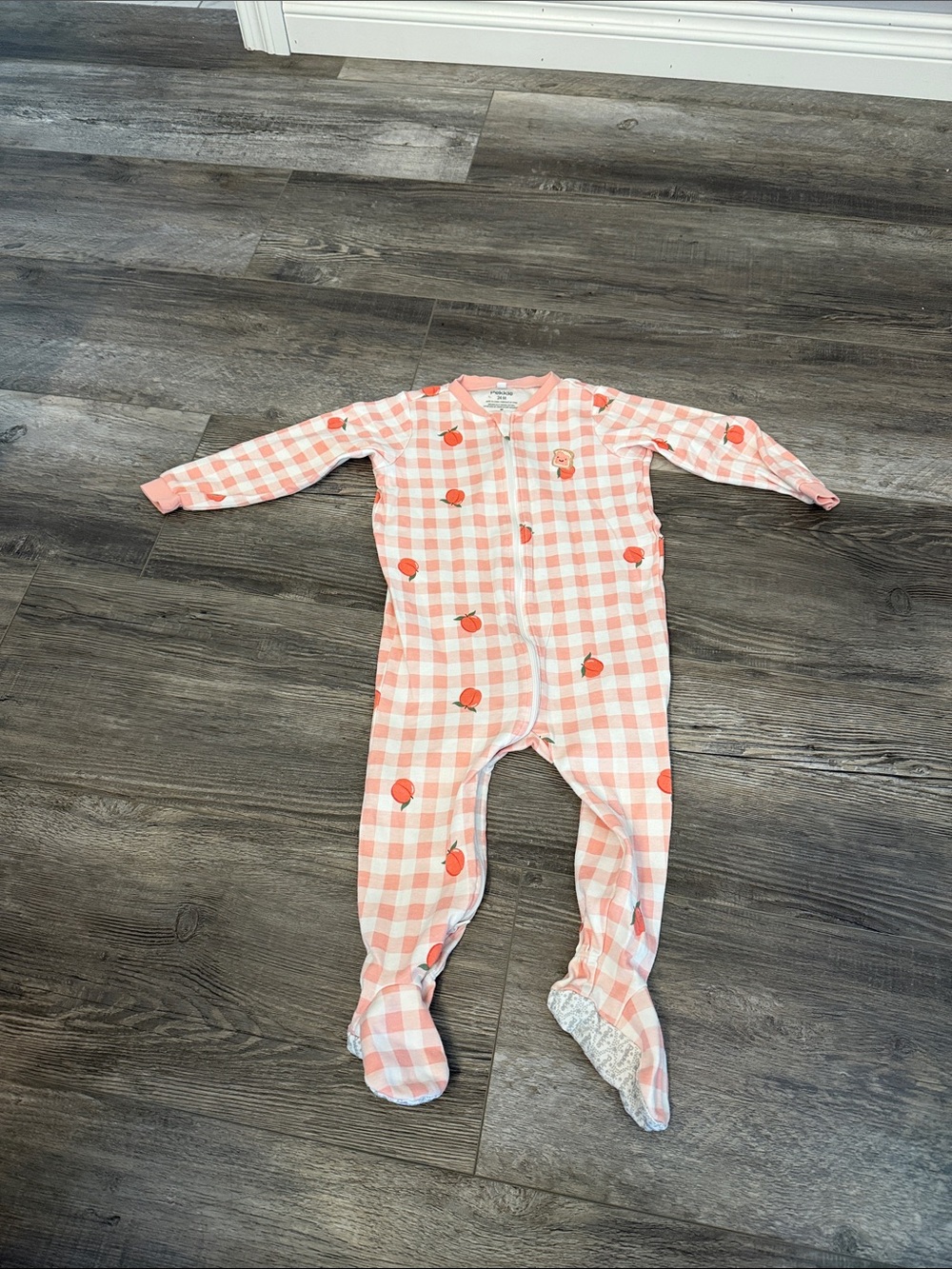 Pekkle Peach Gingham Footed One-Piece Pajamas - Soft Cotton